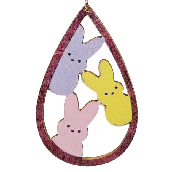 Easter Bunny Candy Earrings Wooden Marshmallow Dangle‎ Holiday Novelty Spring - Picture 2 of 4